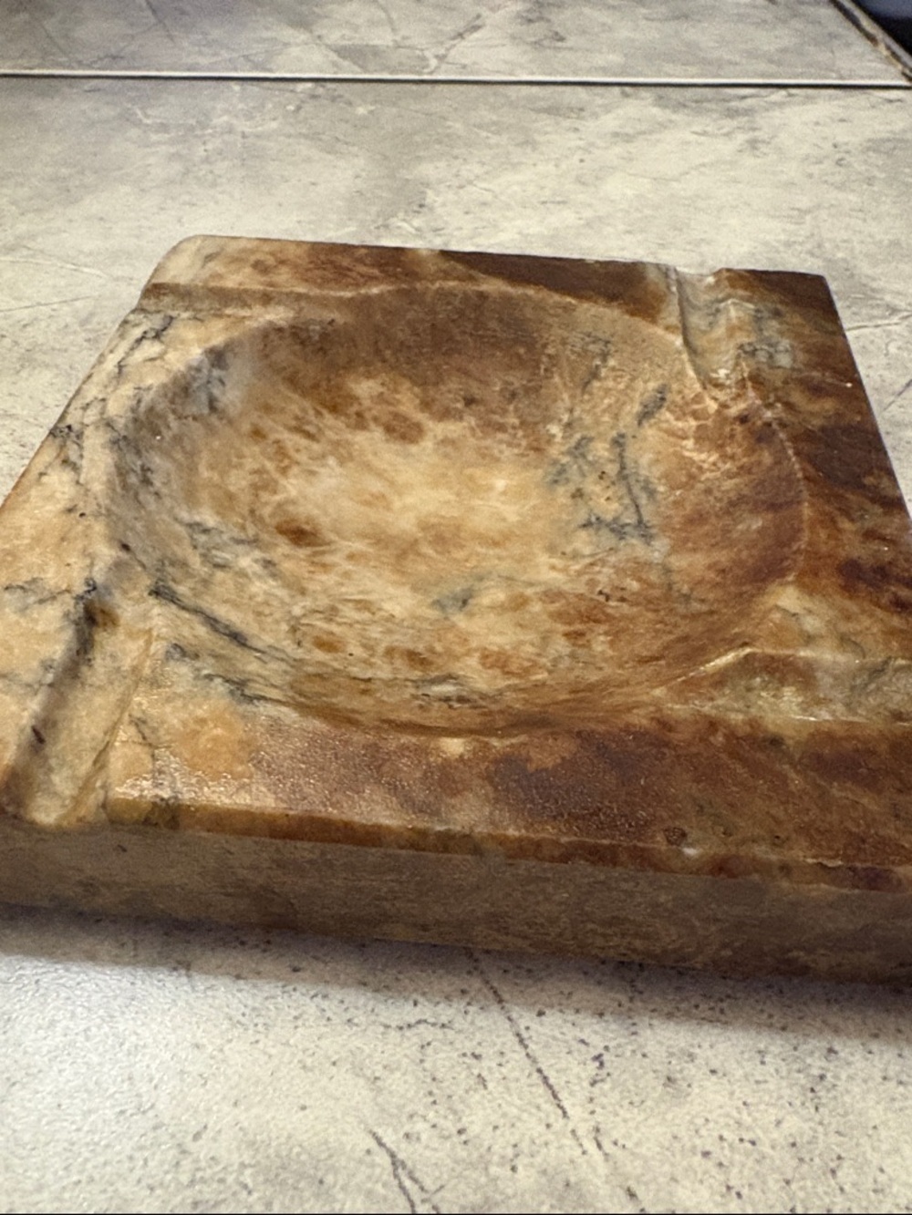 Hand-Carved Stone Ash Tray - Earthy Brown Marble Look Smoking Accessory - Picture 8 of 17